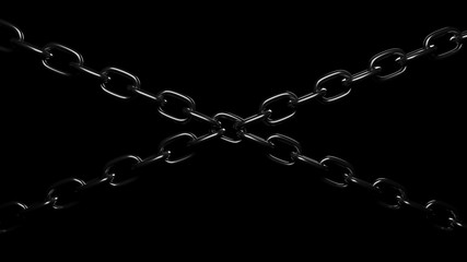 Rough protective chain. Black massive heavy metal chain on a white background.