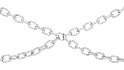 Rough protective chain. Silver massive heavy metal chain on a white background.