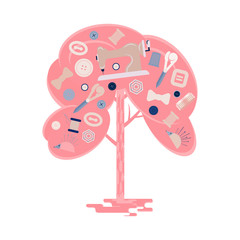 Wood with accessories for sewing. Illustration.