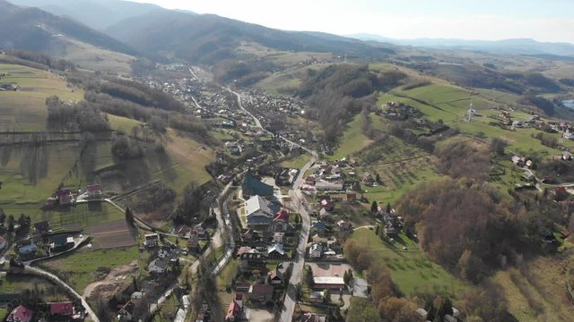 Village in Beskid Mountains in spring. Rytro, Poland.