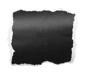 Black blank and empty cardboard scrap, piece isolated on white background, clipping path