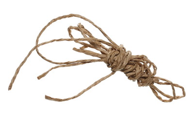 Tied, tangled up knot, strings, rope isolated on white background with clipping path