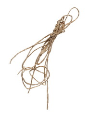 Tied, tangled up knot, strings, rope isolated on white background with clipping path