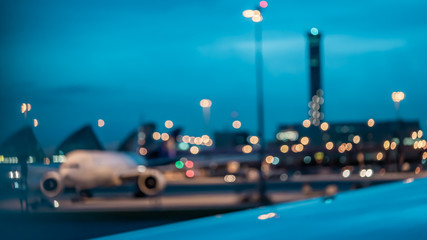 Aircraft Runway Parking With Bokeh Blurred Background