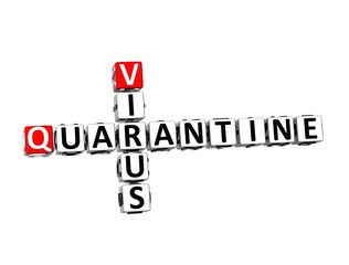 Quarantine Coronavirus COVID-19. 3D red-white crossword puzzle on white background. Corona Virus Creative Words.
