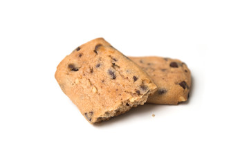 closeup of crunched cookies on white background