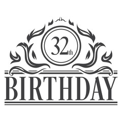 32nd Birthday celebration vintage vector