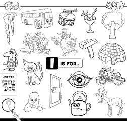 letter I educational task coloring book page