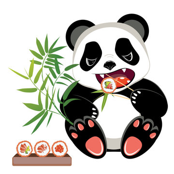 Cartoon panda with sushi