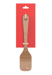 Wooden spatula packaging for branding, 3d render illustration.