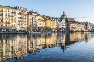 Obraz na płótnie Canvas Lucerne reflected in the water in a sunny day