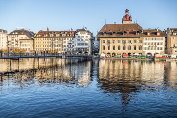 Fototapeta na wymiar Lucerne reflected in the water in a sunny day