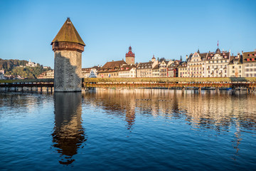 Lucerne reflected in the water in a sunny day