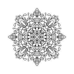 Decorative mandala with floral elements on white isolated background. Good for coloring book pages.