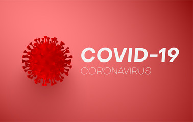 Coronavirus Covid-19. Background with realistic 3d red viral cells. danger symbol. Vector illustration.