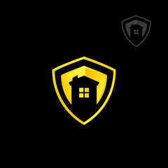 Shield with house protection logo template