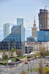 Aerial view of modern skyscrapers and buildings of the city.