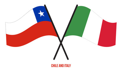 Chile and Italy Flags Crossed And Waving Flat Style. Official Proportion. Correct Colors