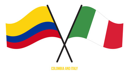 Colombia and Italy Flags Crossed And Waving Flat Style. Official Proportion. Correct Colors