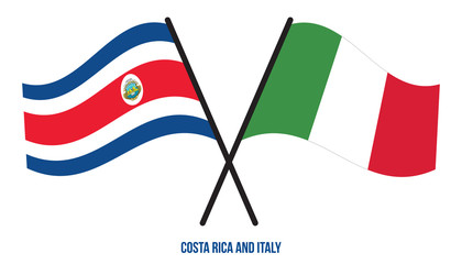 Costa Rica and Italy Flags Crossed And Waving Flat Style. Official Proportion. Correct Colors