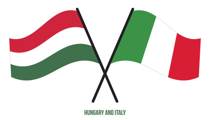 Hungary and Italy Flags Crossed And Waving Flat Style. Official Proportion. Correct Colors