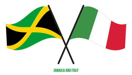 Jamaica and Italy Flags Crossed And Waving Flat Style. Official Proportion. Correct Colors