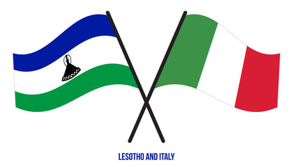 Lesotho and Italy Flags Crossed And Waving Flat Style. Official Proportion. Correct Colors