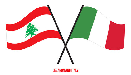 Lebanon and Italy Flags Crossed And Waving Flat Style. Official Proportion. Correct Colors