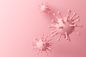 Abstract virus on pink pastel color wall background with shadow 3D rendering
