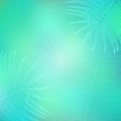 Aqua Blue Background with Contour Palm Branches