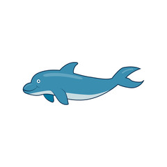 Isolated dolphin illustration in vector on white background. Childish dolphin vector illustration