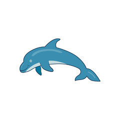 Isolated dolphin illustration in vector on white background. Childish dolphin vector illustration