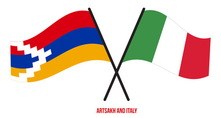 Artsakh and Italy Flags Crossed And Waving Flat Style. Official Proportion. Correct Colors