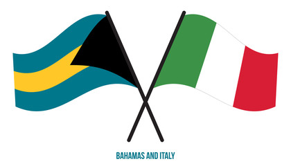 Bahamas and Italy Flags Crossed And Waving Flat Style. Official Proportion. Correct Colors