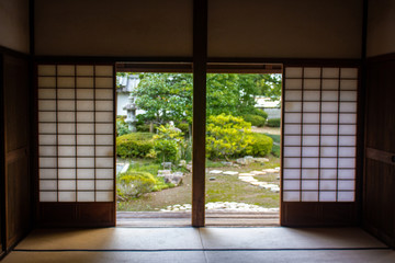 Garden view of traditional japanese house.