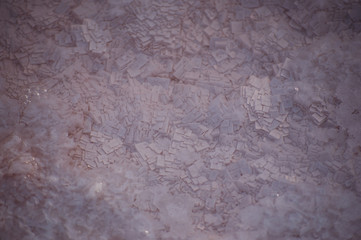 Beautiful crystals of pink salt at the bottom of a salt lake