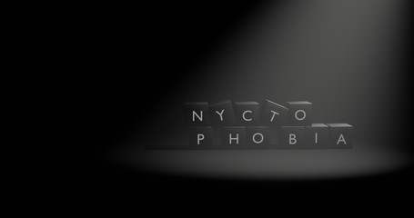 Nyctophobia Letter at Black Box with Spotlight. 3D Illustration for Nyctophobia in Dark Background with Space for Text