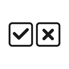 vector of check mark icon and cross icon in trendy flat design