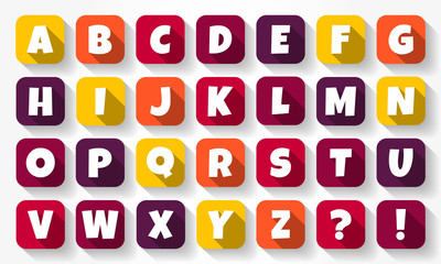 Flat Design Letters, icons alphabet with long shadow, concept background