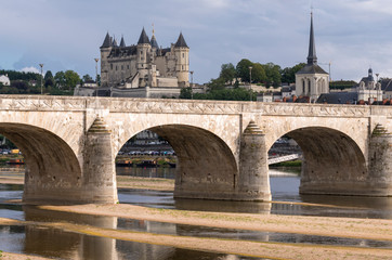 Obraz premium Exterior view of the beautiful city of Saumur with its castle in the Loire Valley, France (Europe)