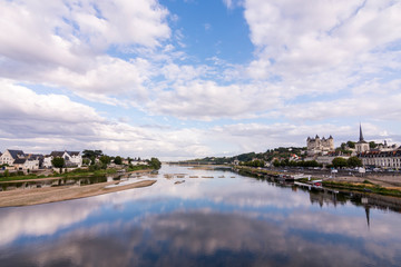 Fototapeta na wymiar Exterior view of the beautiful city of Saumur with its castle in the Loire Valley, France (Europe)