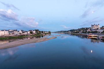 Fototapeta premium Exterior view of the beautiful city of Saumur with its castle in the Loire Valley, France (Europe)