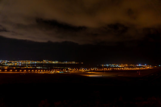 The night views of the Gelendzhik airport from height of bird's flight.