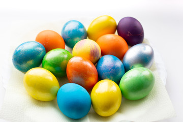 colored multi-colored homemade eggs for Easter