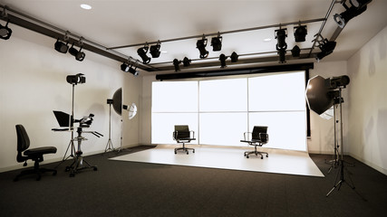 Studio - Modern Film Studio with white Screen. 3D rendering
