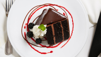 A delicious gourmet chocolate cake with fruit swirl