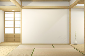 Obraz premium Empty big room Japanese tropical style. 3D rendering