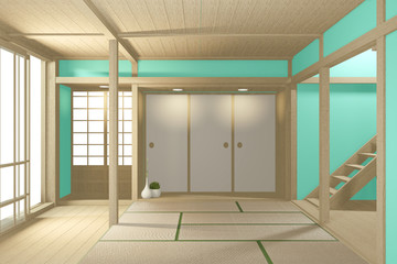 Empty big room Japanese tropical style. 3D rendering