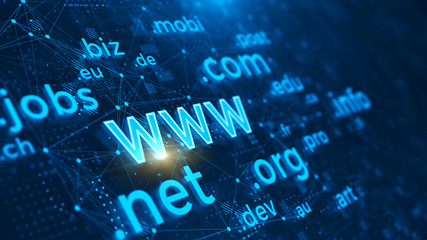 Domain names - internet and web telecommunication concept. 3d rendering - obrazy, fototapety, plakaty