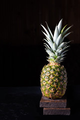 fresh pineapple on a black background in low key